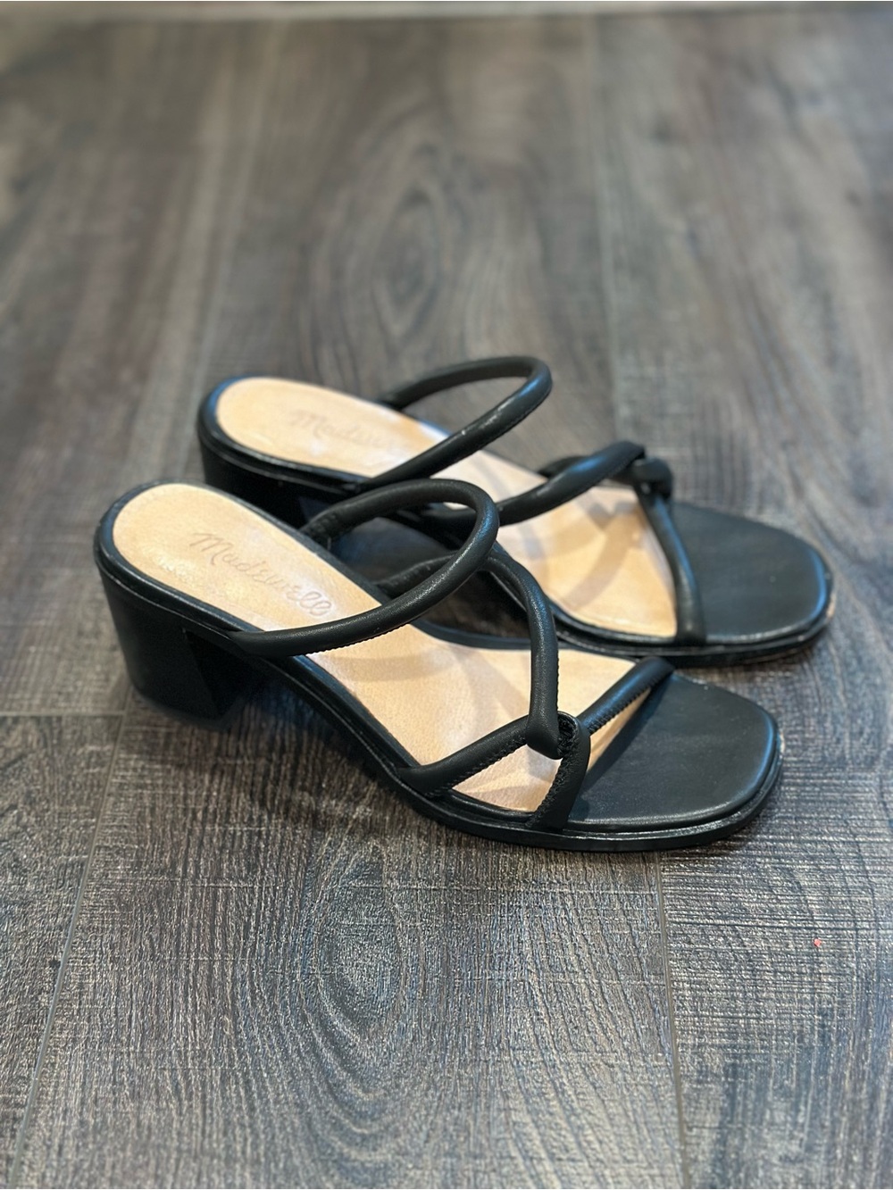 Madewell Black Strappy Leather Block Heel Sandals